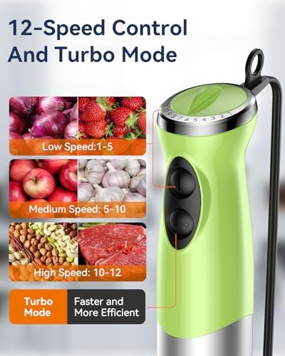 Immersion Blender Handheld 1000W 5 in 1 Corded Stick Hand Blender Kitchen with 12 Speed, BPA-Free, Mixing Beaker, Chopper, Whisk, Milk Frother, Perfect Emulsifier for Soup, Baby Food, Sauce, Puree - Image 4