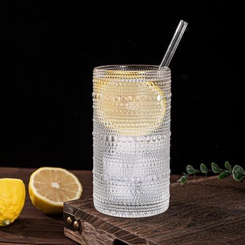 Upgraded Large Capacity 16 oz/480 ml Hobnail Glasses Drinking Set of 12 - Heavy Vintage Glassware