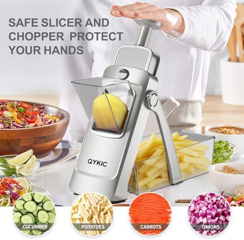 Safe Mandoline Slicer,Vegetable Potato Slice Food Cutter for Kitchen,Thickness Adjustable Upright Veggie Chopper for Fast Meal prep (Sliver)