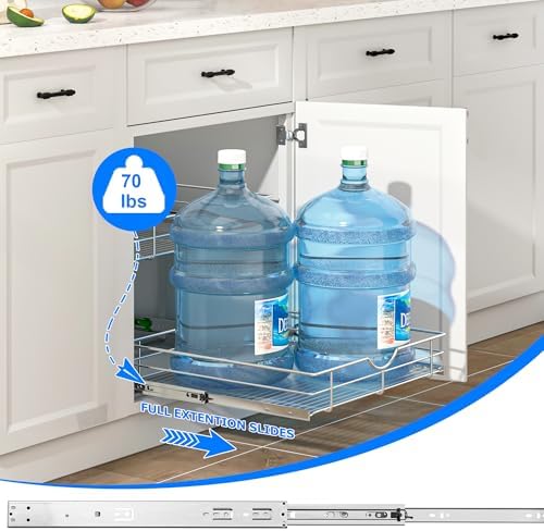 2-Tier Kitchen Cabinet Pullout Shelf and Drawer Organizer, Soft Close Pantry Pull Out Shelves, Heavy Duty Pull Out Cabinet Organizer with Shelf Liner for Kitchen Cabinets, Pantry Storage