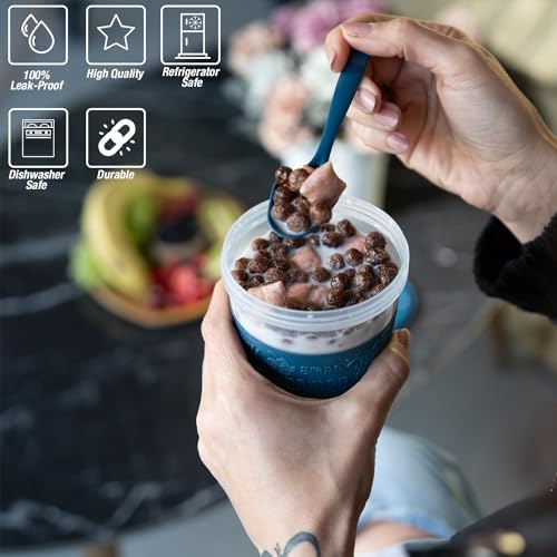 4 Pack Reusable On The Go Yogurt Parfait Cups, Breakfast Plastic Containers with Lids and Spoons, Perfect Jars for Overnight Oats Cereal Granola Oatmeal Smoothies and Snack Prep