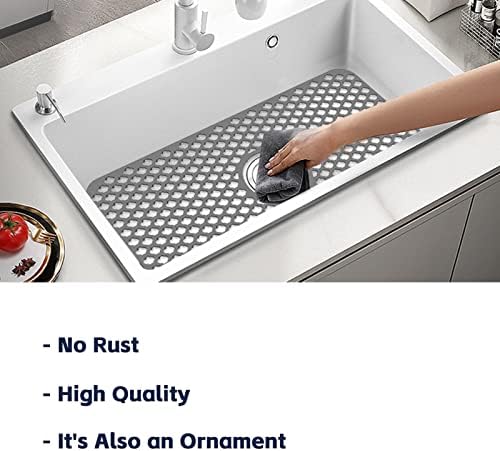 Silicone Sink Mat, 24.6''x 12.9'' Kitchen Sink Protector Grid for Bottom of Center Drain Sink, Gray Non-slip Heat Resistant Liner for Farmhouse Stainless Steel Porcelain Sink