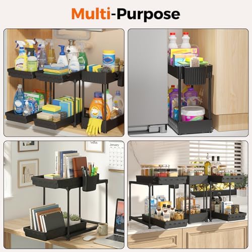 3-Pack 2-Tier Under Sink Organizers with Sliding Drawers