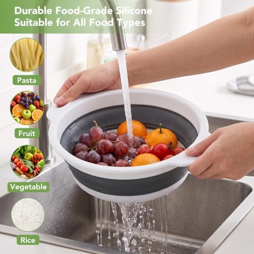3-Pack Collapsible Colander for Kitchen with Self-Draining Base,Grey
