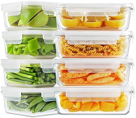 8-Pack 30oz Glass Meal Prep Containers with Leak Proof Snap-Lock Lids