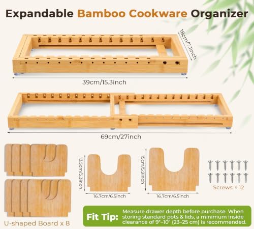 Bamboo Pots and Pans Organizer for Under Cabinet & Drawer
