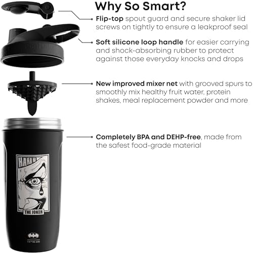 Smartshake DC COMICS Reforce Stainless Steel Protein Shaker Bottle 900 ml | 30 oz - Leakproof Screw-on Lid - BPA Free – Unisex - Non Insulated - The Joker Logo - Image 4