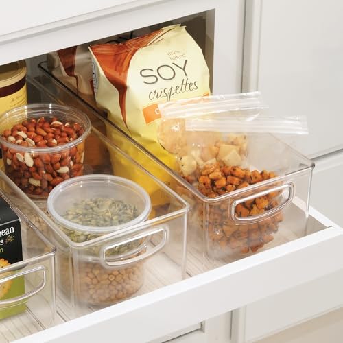 Plastic Stackable Pantry Bin with Handles, Set of 2, Clear