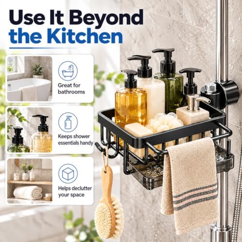 Sink Organizer Rack Hanging Faucet, Hanging Faucet Drain Rack，Black：Right