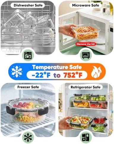 40 PCS Glass Food Storage Containers with Lids, BPA-Free