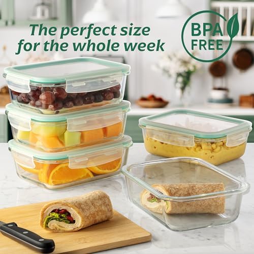 8 Pack 35 oz Glass Containers - Airtight, Microwave, Oven