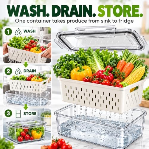 5 Pack Fruit Storage Containers for Fridge with Removable Colanders