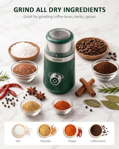 SHARDOR Electric Super Silent Blade Coffee Grinder, Timed Grind Control Rotary Knob, Adjustable Coarse to Fine for Coffee Beans, Spices & Herbs, with 2 Removable Stainless Steel Bowls, Green - Image 4
