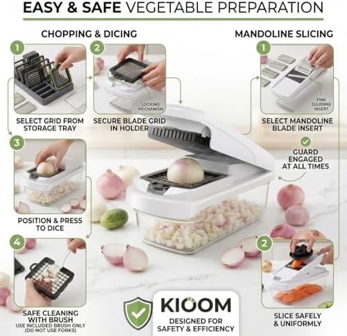 Vegetable Chopper 15 in 1 with Container – Mandoline Slicer, Onion Chopper Dicer, Food Chopper, Cheese Grater & Veggie Slicer for Kitchen Meal Prep