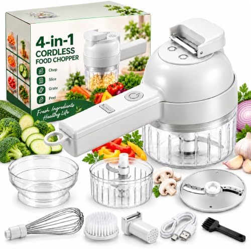 4 in 1 Handheld Electric Vegetable Cutter, Multi Blade Food Chopper (1300mAh White) by Kaleluv
