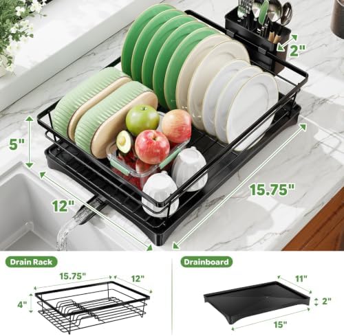 Dish Drying Rack for Kitchen Counter, 15.75'' D x 12'' W