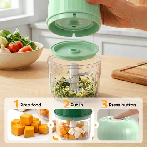 Electric Garlic Chopper Portable Mini Portable Veggie Chopper, Light Green - Image 5