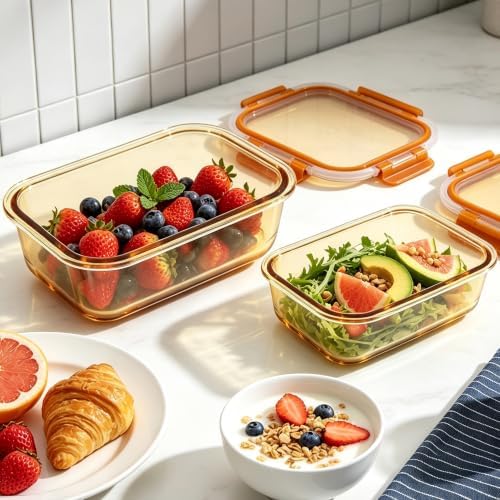 10 Pack Amber Glass Meal Prep Containers 34oz & 12oz with Leak Proof Lids