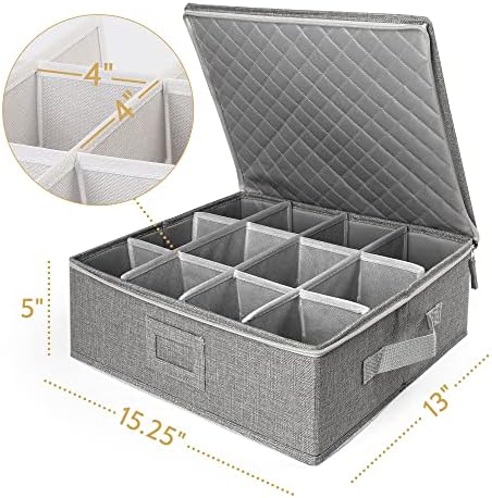 Cup and Mug Storage Container, Hard Shell, China Coffee Mug Storage Box for Moving, with Dividers & Handles, Holds 12 Tea Cups, Grey