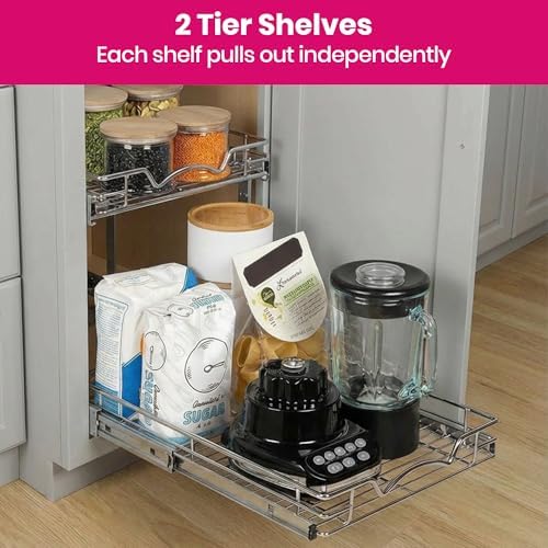 2-Tier Pull-Out Cabinet Organizer for Kitchen, 15" W x 21”D x 16.5" H