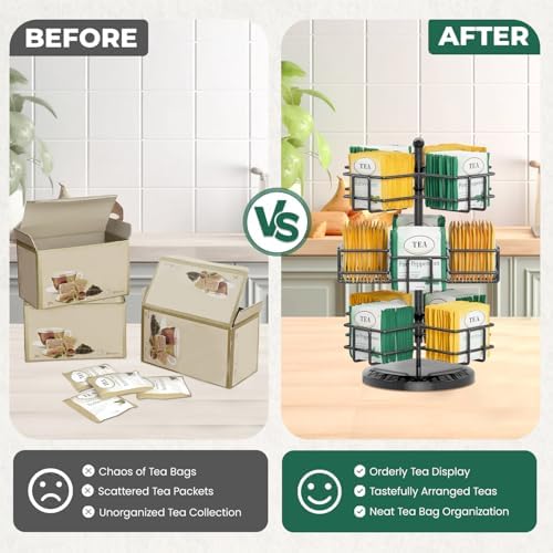 Tea Bag Holder Organizer for Counter, 3 Tier Metal Black