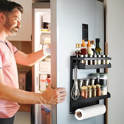 Magnetic Spice Rack for Refrigerator, 2-Tier, Black