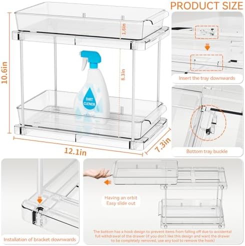 4 Pack Under Sink Organizers and Storage,Clear Acrylic Bathroom Organizer and Cabinet Organization for Makeup,Medicine,Two Tier Pull Out Cabinet Organizer Drawers for Pantry,Vanity Storage Bins