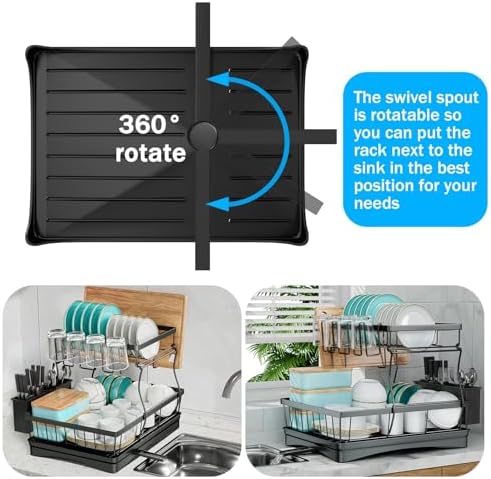2-Tier Large Dish Drying Rack for Kitchen Counter, Black