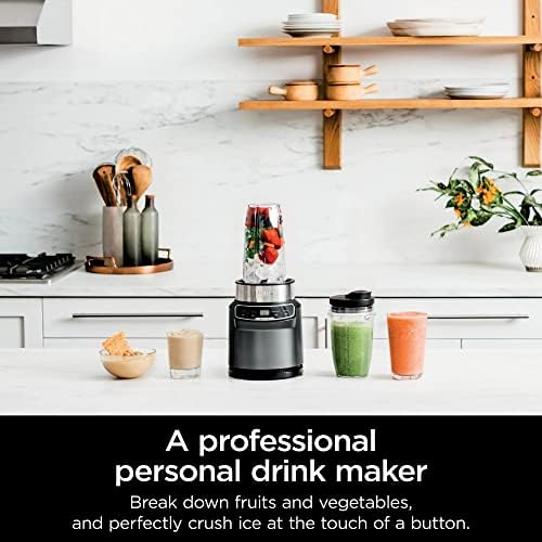 Ninja BN400 Nutri Pro Compact Personal Blender, Auto-iQ Technology, 1000-Watts, for Frozen Drinks, Smoothies, Sauces & More, with 18-oz. & 24-oz. To-Go Cups & Spout Lids, Stone Silver (Renewed) - Image 6