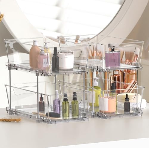 2Pcs 2-Tier Slim Drawer Cabinet Pull-Out Organizer, Clear