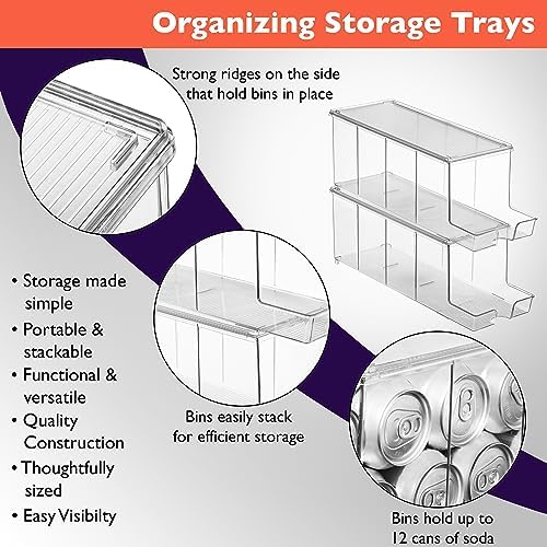 Soda Can Organizer Dispenser for Refrigerator, 12 Can, 2 Pack