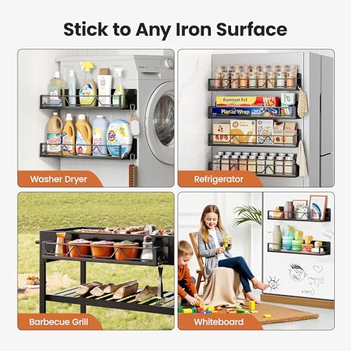 16.9 Inch Large Capacity Magnetic Spice Rack for Refrigerator Black, 4 Pack