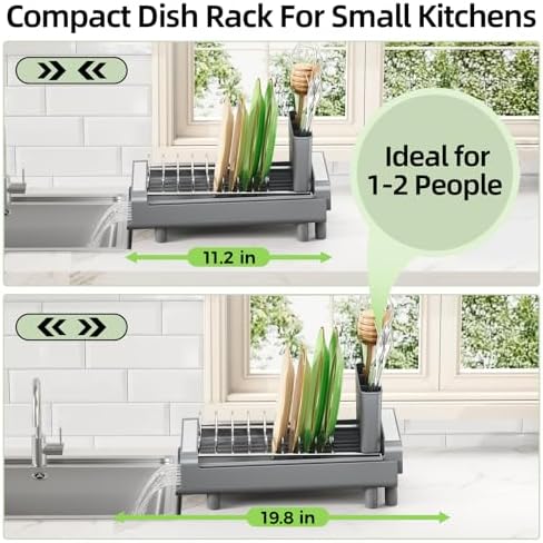 Small Dish Drying Rack, Expandable and Space-Saving, Gray