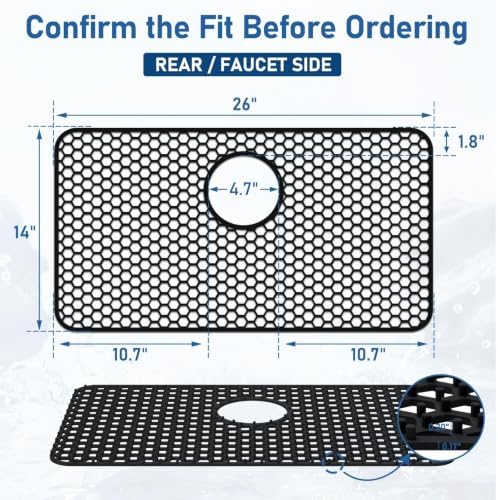Silicone Sink Protectors for Kitchen Sink-26"x 14" Rear Drain