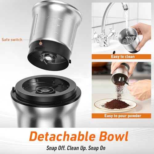 Secura Electric Coffee and Spice Grinder, 1 Removable Bowls, Stainless (Pack of 2) - Image 5
