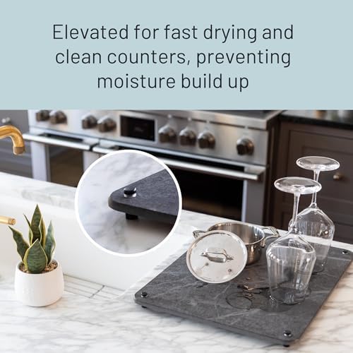 Natural Stone Dish Drying Mat 18" x 14", Slate Color - Diatomaceous Earth Kitchen Mat | Quick Drying, Non-Toxic, BPA-Free, Eco-Friendly | Female-Founded USA Brand
