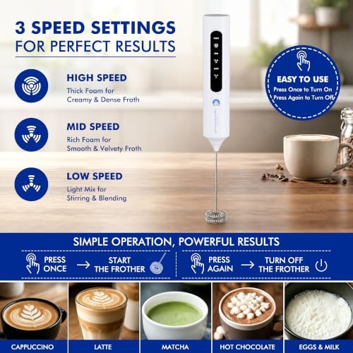 Rechargeable Milk Frother with Stand, 4 Interchangeable Whisks & Travel Case – Handheld Mixer for Lattes, Matcha, Hot Chocolate, Eggs & Protein Shakes - Image 4