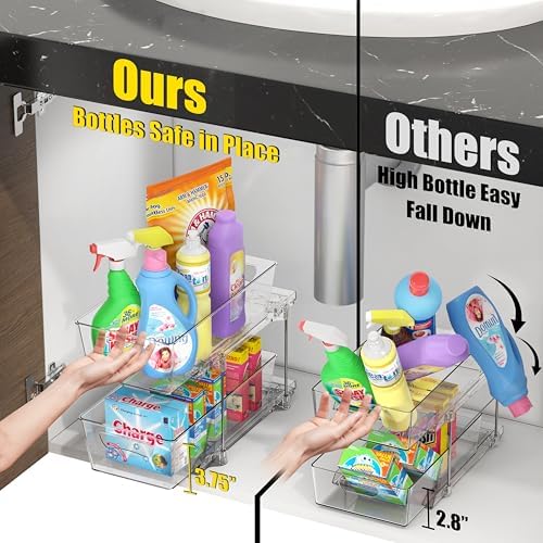 2Pcs 2-Tier Slim Drawer Cabinet Pull-Out Organizer, Clear