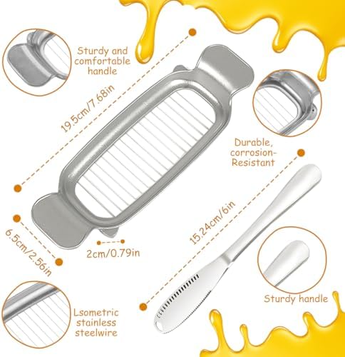 Stainless Steel Butter Slicer Cutter with 2 Butter Knives – Hand Held Ergonomic Butter Cutter for Stick Butter & Soft Cheese, 3 in 1 Easy Butter Spreader Knife for Cold Butter Slicing & Spreading - Image 2