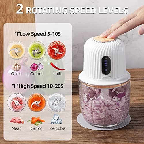 Electric Garlic Chopper 600ML, Rechargeable Meat Grinder, Cordless Garlic Mincer Onion Chopper Food Chopper for Ginger Chili Meat Sauce, Wireless Food Processor, White - Image 4