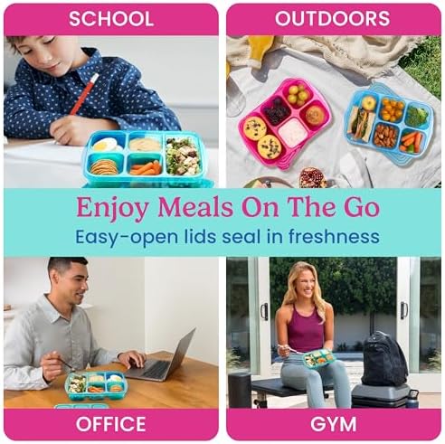 Easyboxes Stackable 5-Compartment Lunch Boxes, 8-Piece Set