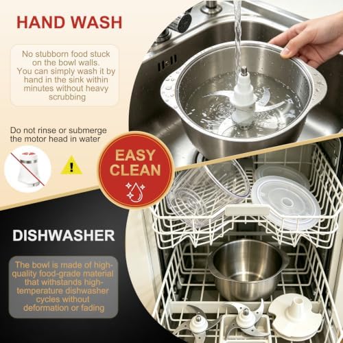 Food Processor with 2 Bowl (5 Cup + 4 Cup), 2 Speed Control, Small Food Chopper with 2 Set of Dual Blades SS, Dishwasher Safe, Milk Frother Disc, Meat Grinder + Vegetable Chopping, 3 Years Support