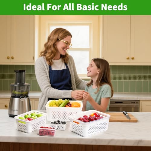 Fruit Storage Containers for Fridge with Removable Colander, 5-Pack