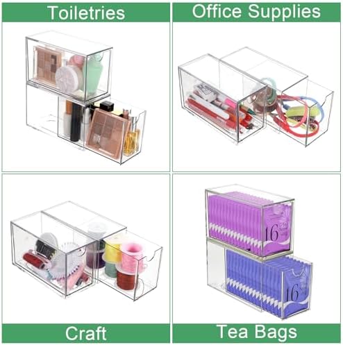 2 Pack Tea Bag Drawers Organizer - Clear Plastic Drawer Tea Bag Holder; Stackable & Portable, Wider Size, Well-Organized Storage for Tea Bags & Kitchen Essentials