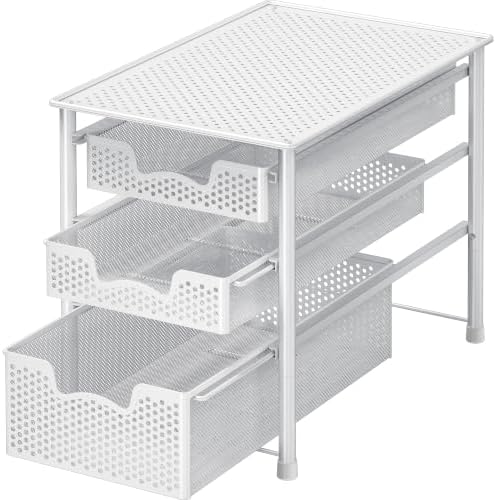 3 Tier White Alloy Steel Sliding Basket Organizer Drawer Cabinet