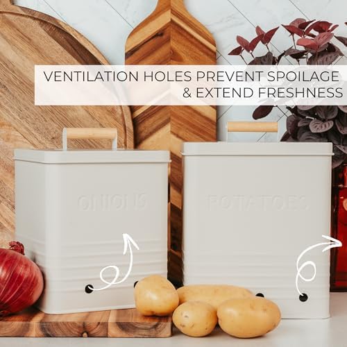 Beautiful Potato and Onion Storage Container Set - Food Safe Metal Bins