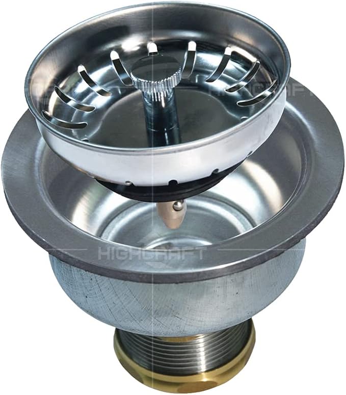 Highcraft 9754 Kitchen Sink (3-1/2 Inch) Stainless Steel Drain Assembly With Strainer Basket and Snaplock Stopper Long Extended Shank (3-3/4 Inch)