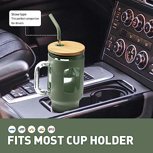 Glass Tumbler with Straw and Lid, 40 oz, Olive