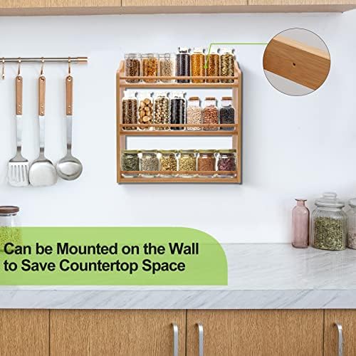 3 Tier Bamboo Spice Rack Wall Mount or Countertop,Spice Organizer