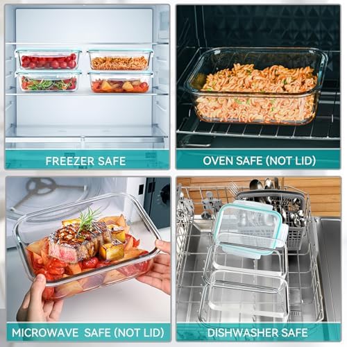 4 Pack 52 oz Large Glass Food Storage Containers with Lids - Glass Meal Prep Containers For Baking, Storing, Airtight Lunch Container, Freezer, Dishwasher, Microwave and Oven Safe, BPA Free